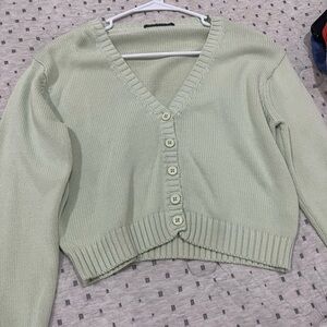 soft green button up front sweater